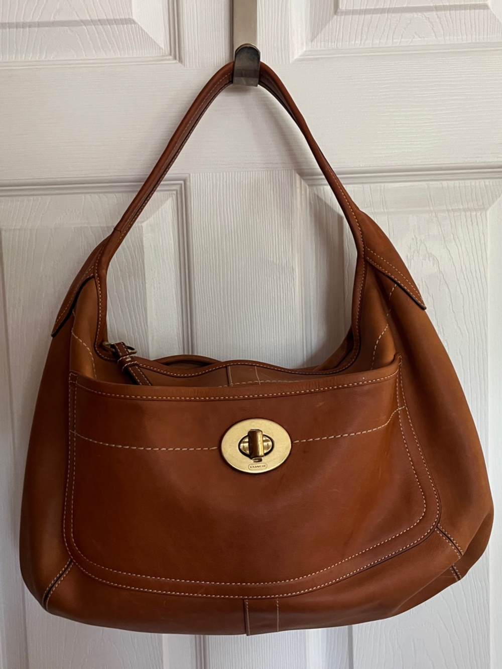 Coach Leather Shoulder Bag in Cognac Brown - Classic Women's Handbag